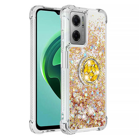 Custodia Silicone Cover Morbida Bling-Bling con Anello Supporto S01 per Xiaomi Redmi Note 11E 5G Oro