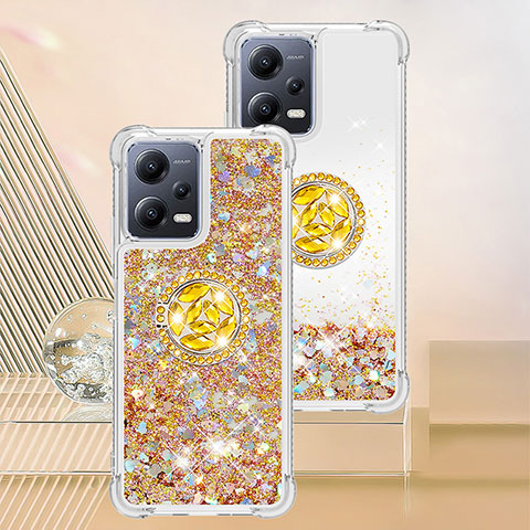 Custodia Silicone Cover Morbida Bling-Bling con Anello Supporto S01 per Xiaomi Redmi Note 12 5G Oro