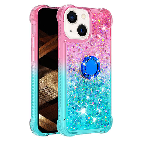 Custodia Silicone Cover Morbida Bling-Bling con Anello Supporto S02 per Apple iPhone 14 Rosa