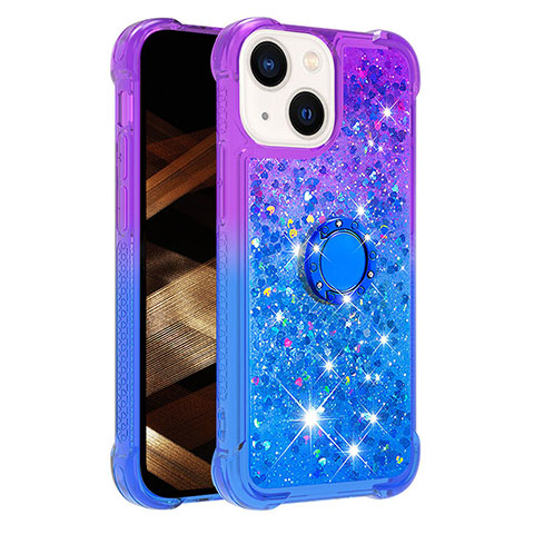 Custodia Silicone Cover Morbida Bling-Bling con Anello Supporto S02 per Apple iPhone 14 Viola