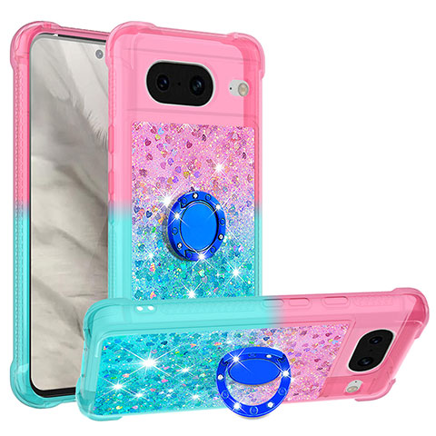 Custodia Silicone Cover Morbida Bling-Bling con Anello Supporto S02 per Google Pixel 8 5G Rosa