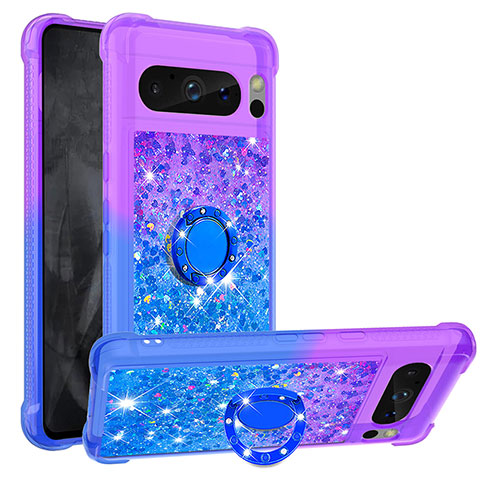 Custodia Silicone Cover Morbida Bling-Bling con Anello Supporto S02 per Google Pixel 8 Pro 5G Viola