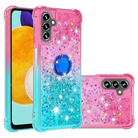 Custodia Silicone Cover Morbida Bling-Bling con Anello Supporto S02 per Samsung Galaxy A04s Rosa