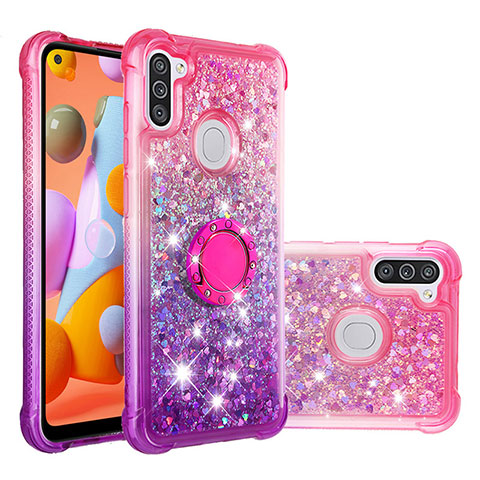 Custodia Silicone Cover Morbida Bling-Bling con Anello Supporto S02 per Samsung Galaxy A11 Rosa Caldo