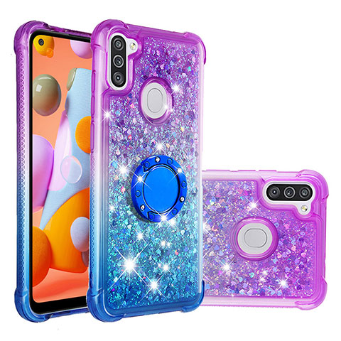 Custodia Silicone Cover Morbida Bling-Bling con Anello Supporto S02 per Samsung Galaxy A11 Viola