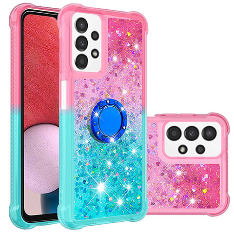 Custodia Silicone Cover Morbida Bling-Bling con Anello Supporto S02 per Samsung Galaxy A13 4G Rosa