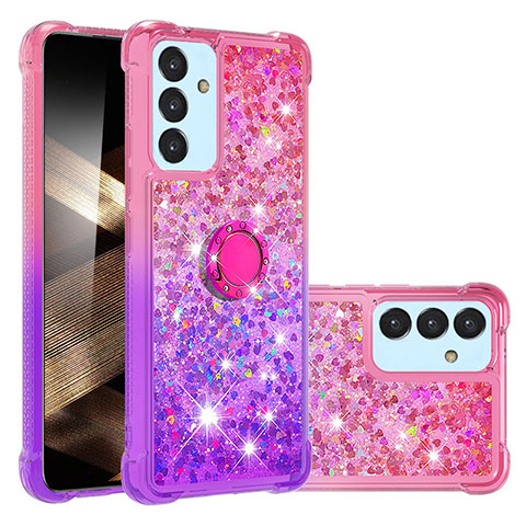 Custodia Silicone Cover Morbida Bling-Bling con Anello Supporto S02 per Samsung Galaxy A15 4G Rosa Caldo