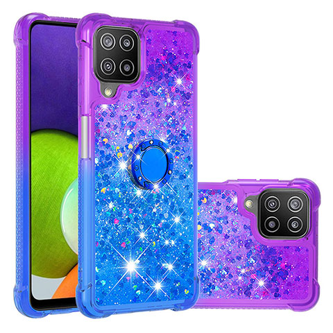 Custodia Silicone Cover Morbida Bling-Bling con Anello Supporto S02 per Samsung Galaxy A22 4G Viola