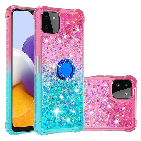 Custodia Silicone Cover Morbida Bling-Bling con Anello Supporto S02 per Samsung Galaxy A22 5G Rosa