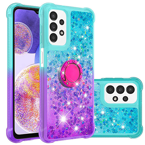 Custodia Silicone Cover Morbida Bling-Bling con Anello Supporto S02 per Samsung Galaxy A23 5G Cielo Blu