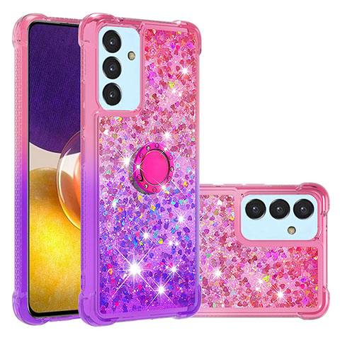 Custodia Silicone Cover Morbida Bling-Bling con Anello Supporto S02 per Samsung Galaxy A25 5G Rosa Caldo