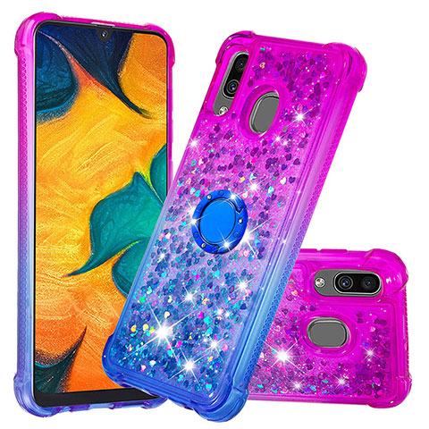 Custodia Silicone Cover Morbida Bling-Bling con Anello Supporto S02 per Samsung Galaxy A30 Viola