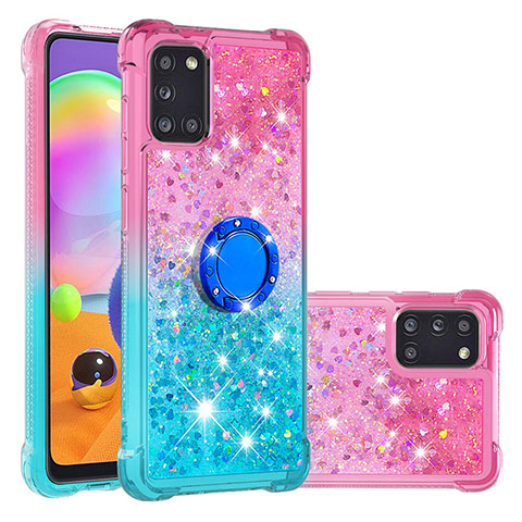 Custodia Silicone Cover Morbida Bling-Bling con Anello Supporto S02 per Samsung Galaxy A31 Rosa