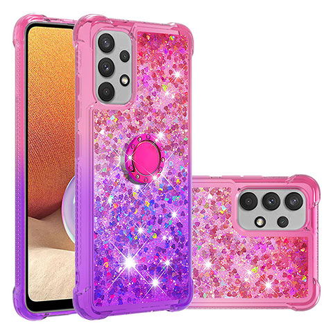 Custodia Silicone Cover Morbida Bling-Bling con Anello Supporto S02 per Samsung Galaxy A32 5G Rosa Caldo