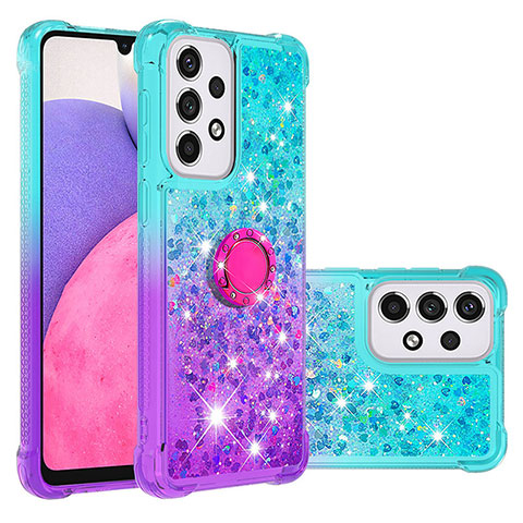 Custodia Silicone Cover Morbida Bling-Bling con Anello Supporto S02 per Samsung Galaxy A33 5G Cielo Blu