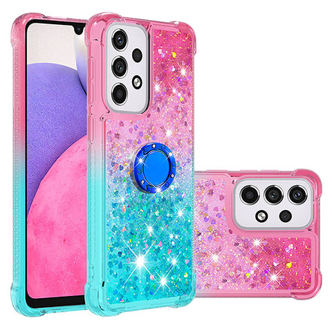 Custodia Silicone Cover Morbida Bling-Bling con Anello Supporto S02 per Samsung Galaxy A33 5G Rosa