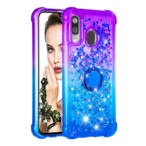 Custodia Silicone Cover Morbida Bling-Bling con Anello Supporto S02 per Samsung Galaxy A40 Viola