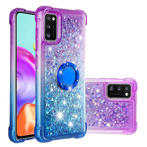 Custodia Silicone Cover Morbida Bling-Bling con Anello Supporto S02 per Samsung Galaxy A41 Viola