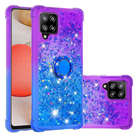 Custodia Silicone Cover Morbida Bling-Bling con Anello Supporto S02 per Samsung Galaxy A42 5G Viola