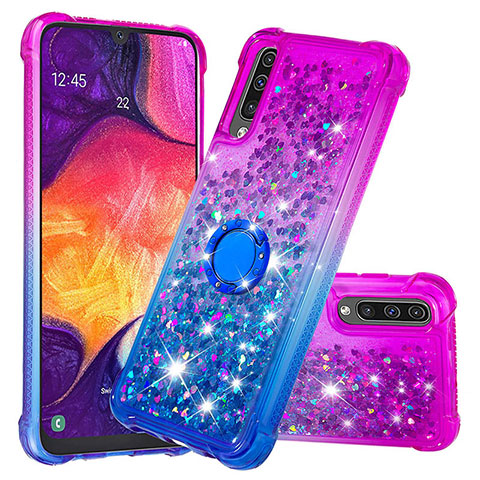 Custodia Silicone Cover Morbida Bling-Bling con Anello Supporto S02 per Samsung Galaxy A50 Viola