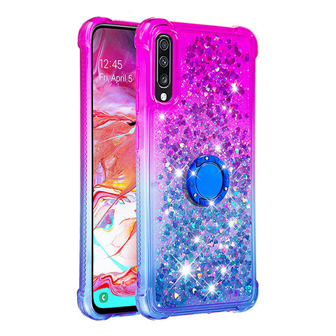 Custodia Silicone Cover Morbida Bling-Bling con Anello Supporto S02 per Samsung Galaxy A70 Viola