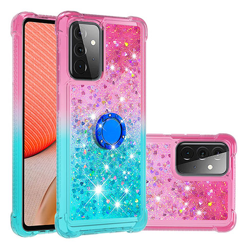 Custodia Silicone Cover Morbida Bling-Bling con Anello Supporto S02 per Samsung Galaxy A72 4G Rosa