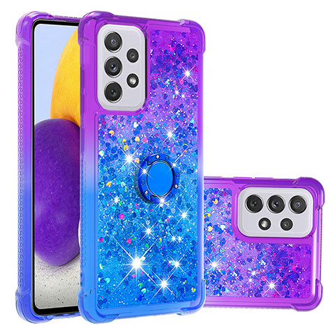 Custodia Silicone Cover Morbida Bling-Bling con Anello Supporto S02 per Samsung Galaxy A73 5G Viola