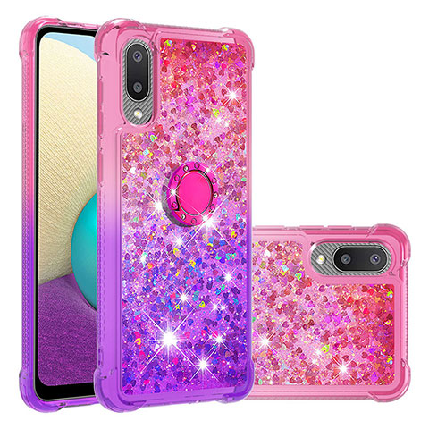 Custodia Silicone Cover Morbida Bling-Bling con Anello Supporto S02 per Samsung Galaxy M02 Rosa