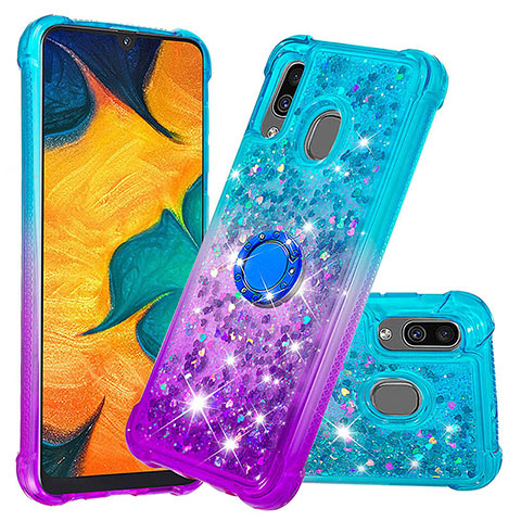 Custodia Silicone Cover Morbida Bling-Bling con Anello Supporto S02 per Samsung Galaxy M10S Cielo Blu