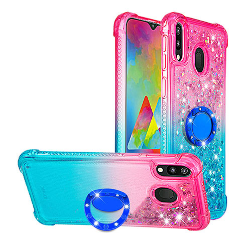 Custodia Silicone Cover Morbida Bling-Bling con Anello Supporto S02 per Samsung Galaxy M20 Rosa