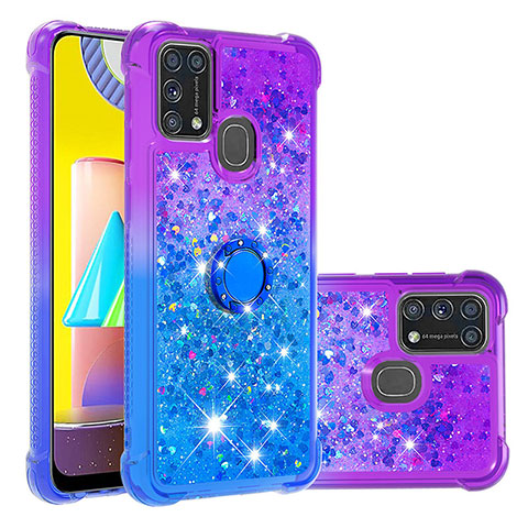 Custodia Silicone Cover Morbida Bling-Bling con Anello Supporto S02 per Samsung Galaxy M21s Viola