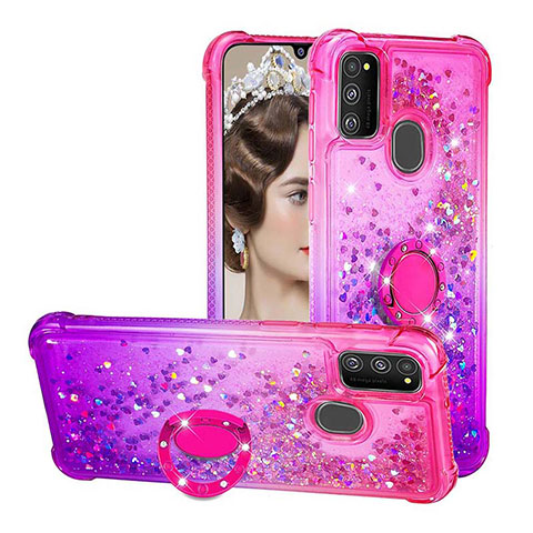 Custodia Silicone Cover Morbida Bling-Bling con Anello Supporto S02 per Samsung Galaxy M30s Rosa Caldo