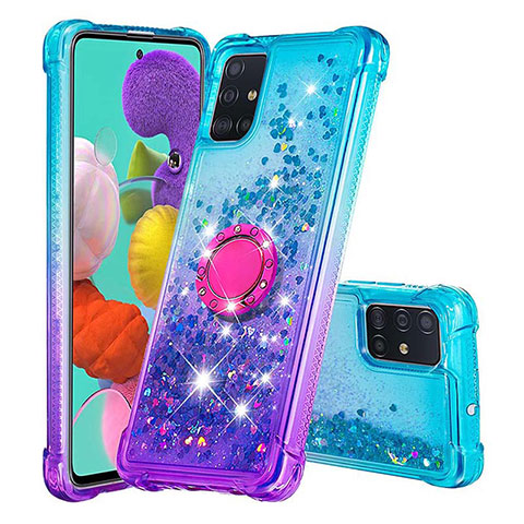 Custodia Silicone Cover Morbida Bling-Bling con Anello Supporto S02 per Samsung Galaxy M40S Cielo Blu