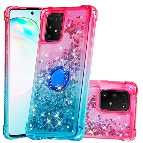 Custodia Silicone Cover Morbida Bling-Bling con Anello Supporto S02 per Samsung Galaxy S10 Lite Rosa