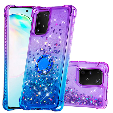 Custodia Silicone Cover Morbida Bling-Bling con Anello Supporto S02 per Samsung Galaxy S10 Lite Viola