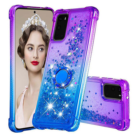 Custodia Silicone Cover Morbida Bling-Bling con Anello Supporto S02 per Samsung Galaxy S20 5G Viola