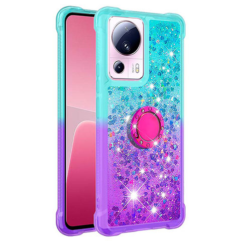 Custodia Silicone Cover Morbida Bling-Bling con Anello Supporto S02 per Xiaomi Civi 2 5G Cielo Blu