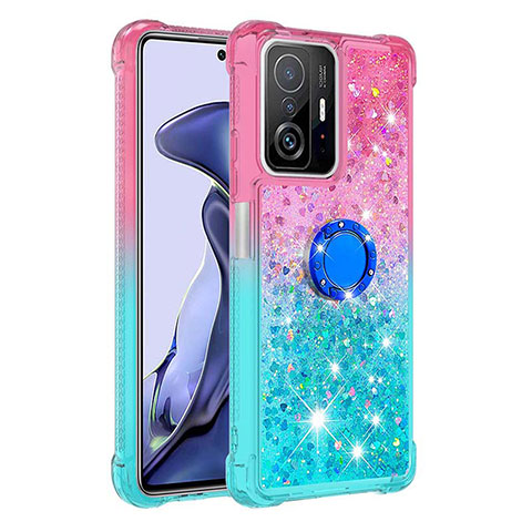 Custodia Silicone Cover Morbida Bling-Bling con Anello Supporto S02 per Xiaomi Mi 11T Pro 5G Rosa