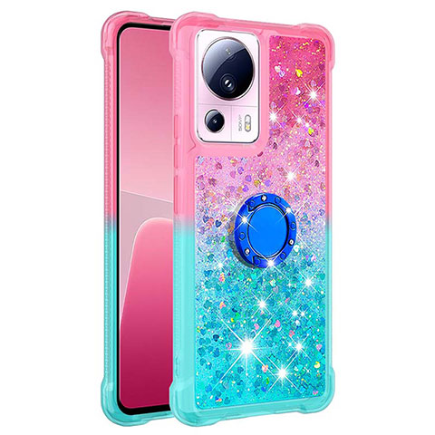 Custodia Silicone Cover Morbida Bling-Bling con Anello Supporto S02 per Xiaomi Mi 12 Lite NE 5G Rosa