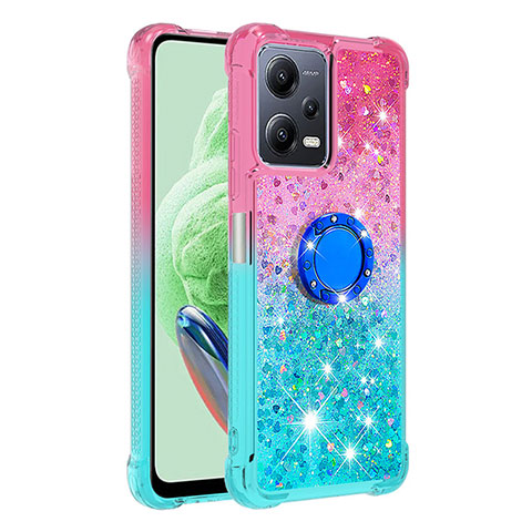 Custodia Silicone Cover Morbida Bling-Bling con Anello Supporto S02 per Xiaomi Poco X5 5G Rosa