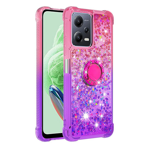 Custodia Silicone Cover Morbida Bling-Bling con Anello Supporto S02 per Xiaomi Poco X5 5G Rosa Caldo