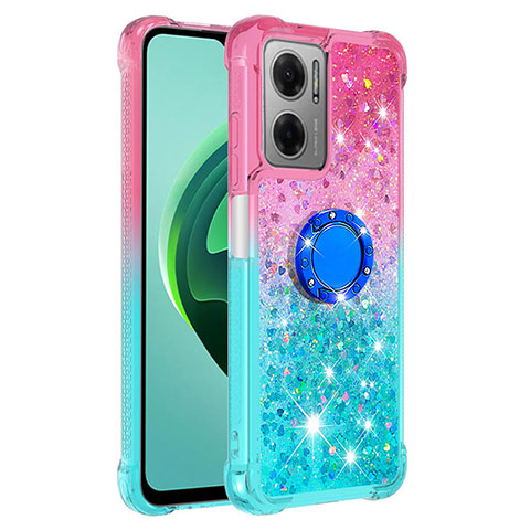 Custodia Silicone Cover Morbida Bling-Bling con Anello Supporto S02 per Xiaomi Redmi 10 Prime Plus 5G Rosa