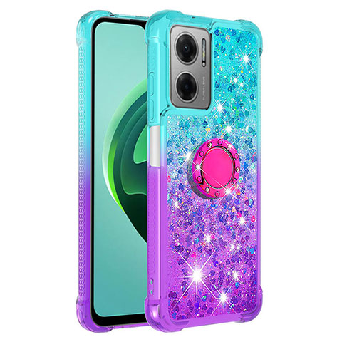 Custodia Silicone Cover Morbida Bling-Bling con Anello Supporto S02 per Xiaomi Redmi 11 Prime 5G Cielo Blu