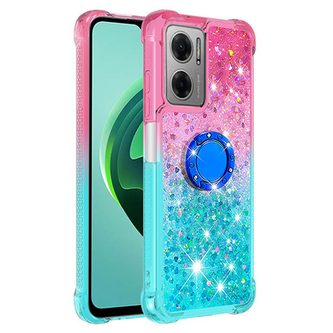 Custodia Silicone Cover Morbida Bling-Bling con Anello Supporto S02 per Xiaomi Redmi 11 Prime 5G Rosa