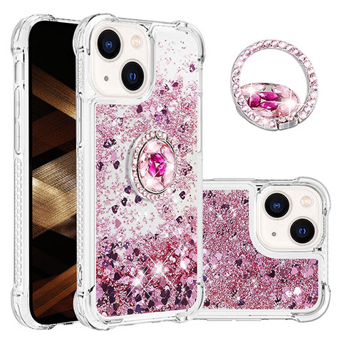 Custodia Silicone Cover Morbida Bling-Bling con Anello Supporto S03 per Apple iPhone 13 Lavanda