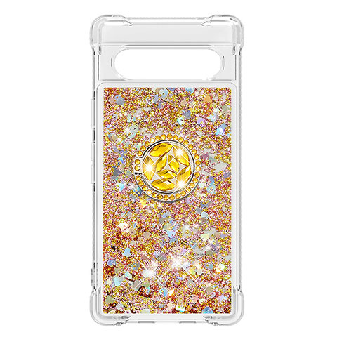 Custodia Silicone Cover Morbida Bling-Bling con Anello Supporto S03 per Google Pixel 7a 5G Oro