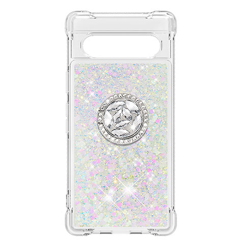 Custodia Silicone Cover Morbida Bling-Bling con Anello Supporto S03 per Google Pixel 7a 5G Rosa