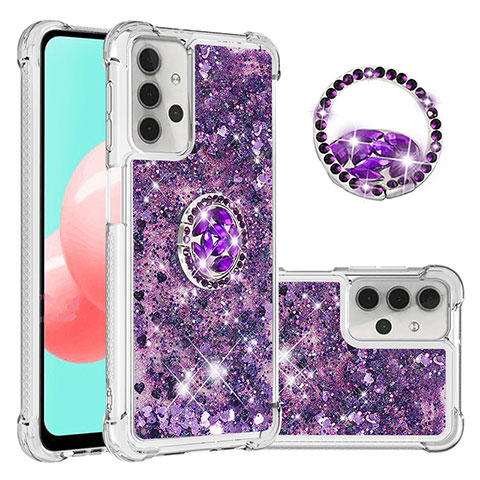 Custodia Silicone Cover Morbida Bling-Bling con Anello Supporto S03 per Samsung Galaxy A32 4G Viola