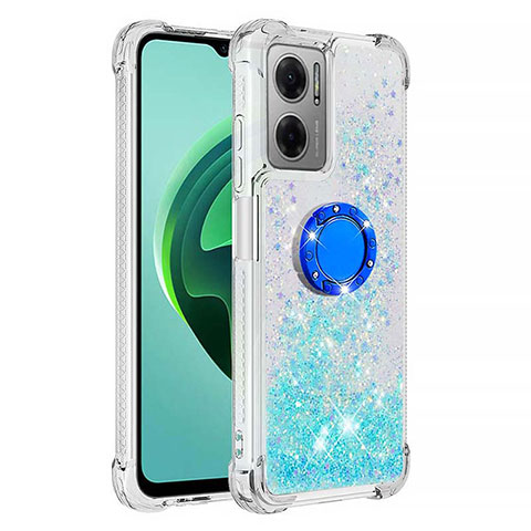 Custodia Silicone Cover Morbida Bling-Bling con Anello Supporto S03 per Xiaomi Redmi 10 Prime Plus 5G Cielo Blu