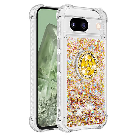 Custodia Silicone Cover Morbida Bling-Bling con Anello Supporto YB1 per Google Pixel 8a 5G Oro